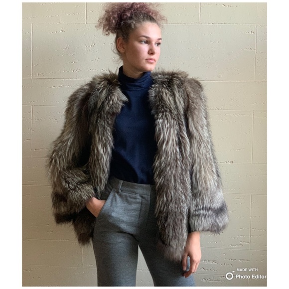 Vintage Jackets & Blazers - Vintage Custom Real Silver Fox Fur Coat sz S M